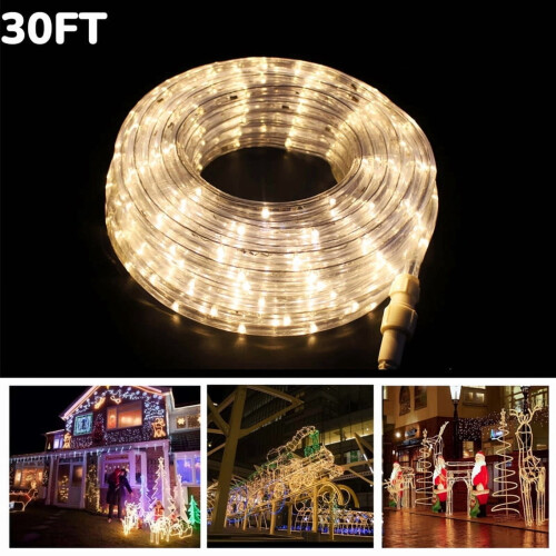 LED Rope Light Warm White 30 Ft Waterproof Cuttable