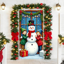 Christmas Door Cover Santa Design Elastic Fabric 35x72 Inch