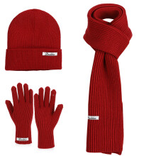 Winter beanie hat scarf gloves set fleece knit touch screen