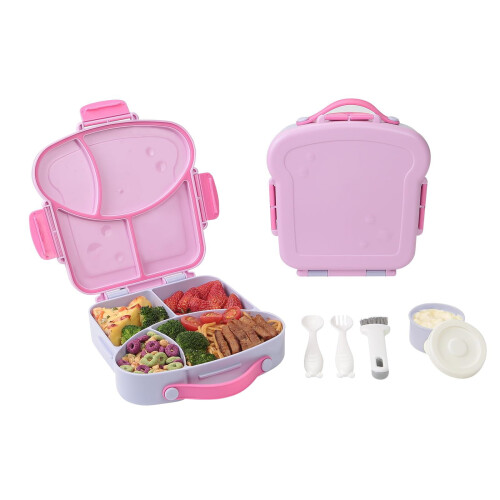 Toast-Shaped Bento Box 4-Compartment with Sauce Cup and