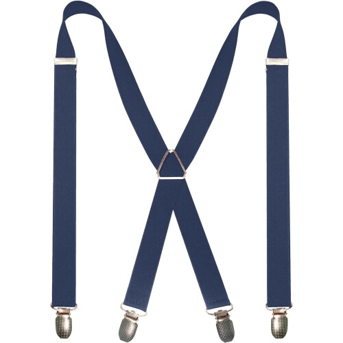 Men's Solid Color Adjustable Braces with 4 Clips