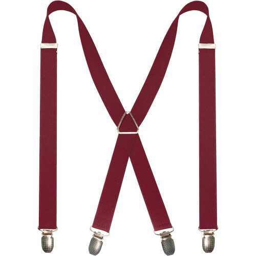 Men's Solid Color Adjustable Braces with 4 Clips