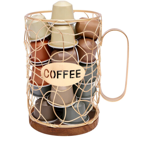 K-Cup Storage Basket Gold Round with Handle
