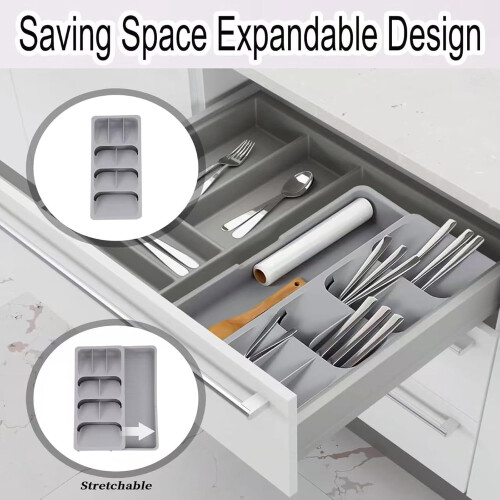 Flatware Drawer Organizer Grey Expandable Cutlery Divider 1
