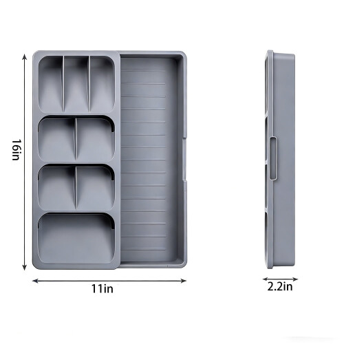 Flatware Drawer Organizer Grey Expandable Cutlery Divider 2