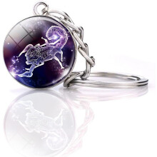 Zodiac Charm Luminous Crystal Ball Pendant Keychain