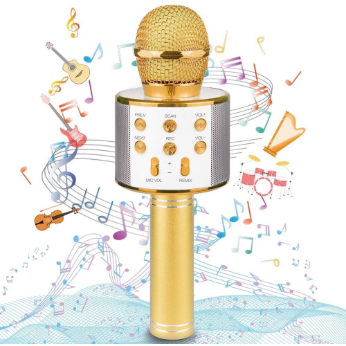 Bluetooth Wireless Karaoke Microphone for Kids Rose Gold