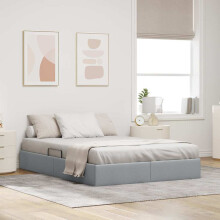 vidaXL Storage Bed with Headboard Light Grey 135 x 190 cm Fabric