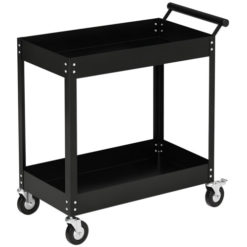 Workshop Trolley with Wheels, 2 Shelves, 150kg Load