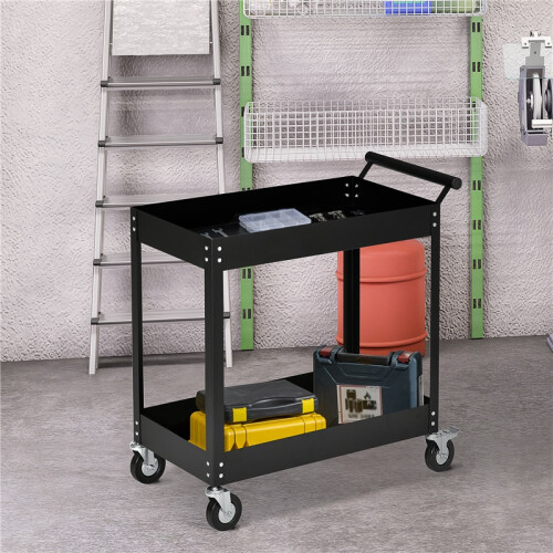 Workshop Trolley with Wheels, 2 Shelves, 150kg Load 2