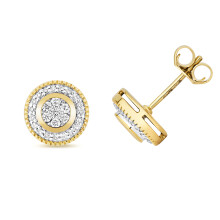 9ct Gold Ladies Diamond Stud Earrings Brilliant Cut 0.25 Carat H - I1 - 9mm*9mm