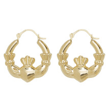 Classical 9ct Gold Ladies Claddagh Hoop Earrings - 20mm*21mm