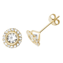 Beautiful 9ct Gold Ladies Stud Earrings with Cubic Zirconia/CZ - 7mm*7mm