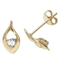 Elegant 9ct Gold Ladies Stud Earrings with Cubic Zirconia/CZ - 10mm*5mm