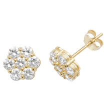 Exquisite 9ct Gold Ladies Stud Earrings with Cubic Zirconia/CZ - 7mm*8mm
