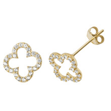 Beautiful 9ct Gold Ladies Stud Earrings with Cubic Zirconia/CZ - 10mm*10mm