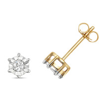 9ct Gold Ladies Diamond Stud Earrings Brilliant Cut 0.21 Carat H - PK2 - 6mm*6mm