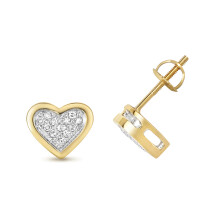 9ct Gold Ladies Heart Diamond Stud Earrings Brilliant Cut 0.12 Carat G-H - SI - 8mm*9mm