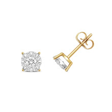 9ct Gold Ladies Diamond Stud Earrings Brilliant Cut 0.50 Carat G - I1 I2 - 7mm*7mm