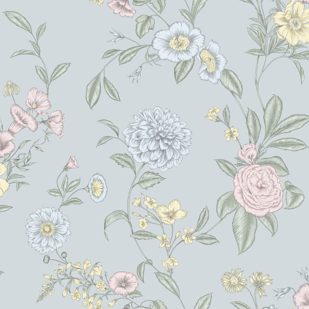 B&Q - Chelsea Floral Wallpaper Multi / Powder Blue 100326 - Image 4
