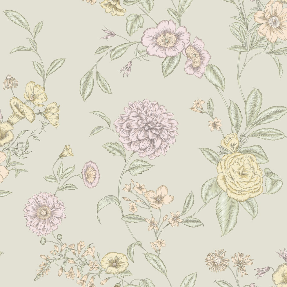 B&Q - Chelsea Floral Wallpaper Multi / Pistachio Green 100319 - Image 4