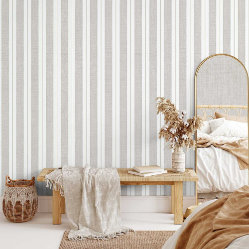 Muriva (Greige) Bernice Stripe Wallpaper Muriva 1