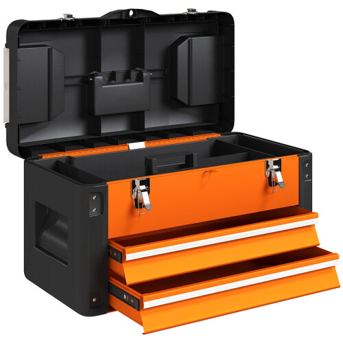 Steel Toolbox with Drawer, Portable Storage Case, Orange 1