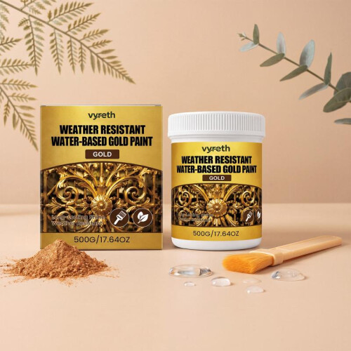 Vyreth Water-Based Gold Paint Metallic Paint Weather-Resistant Surface Decor Maintains Gloss Easy Application 1