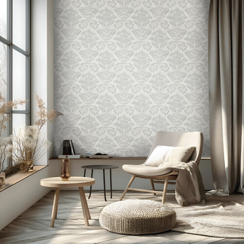 Muriva (Silver/Grey) Adira Damask Textured Wallpaper Muriva 2