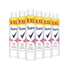 6 x 300ml Sure Women Anti-Perspirant Bright Bouquet Deodorant Spray XXL Bottles