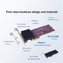 PCIe 4.0 X4 to M.2 NVMe Dual-Channel Expansion Card Adapter Card Split-Free PCIE Expansion Card for 22110/2280/2242 SSD