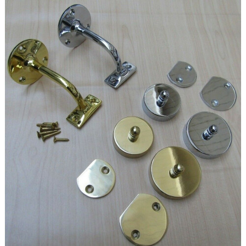 Polished Chrome Handrail Bracket Solid Brass 75mm Stair Bannister Wall 2