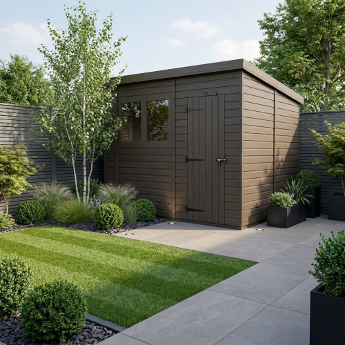 10x10 Pent Composite Shed Tanalised (Single Door, With Windows)
