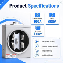 100 Amp Meter Socket 4 Jaw Meter Base 600V 3 Wire Ring Socket Horn Bypass Cover Overhead Underground Electric Meter