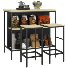 Bartisch und 2 Barhocker-Set, Stahlgestell, Schwarze Eiche
