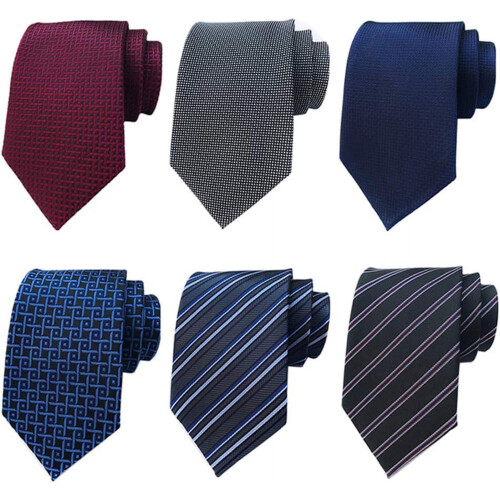 Men's Silk Necktie Check Stripe Pattern 6 Pcs