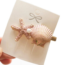 Starfish Shell Hair Clip Pink Snap Barrette