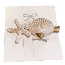 Starfish Shell Hair Clip White Snap Barrette