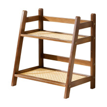 Wooden Rattan Desktop Storage Rack 2-Tier Brown