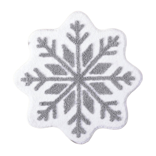 Snowflake Bathroom Rug Grey White 16x16 in