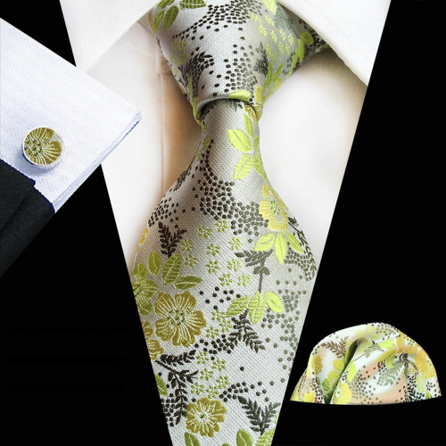 Men's Floral Printed Tie Set with Pocket Square and
