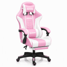 Boulevard White & Pink Ergonomic Faux Leather Gaming Office Chair with Footrest