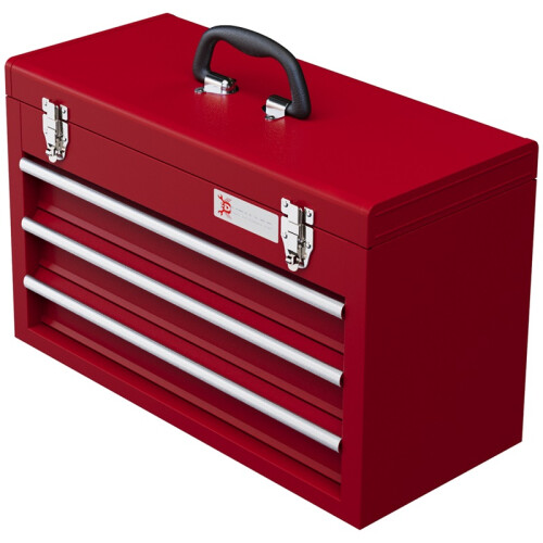 Toolbox with 3 Drawers and Storage Compartment, Red 1