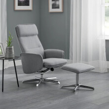 Aria Recliner Chair With Stool Grey Linen 70cm W