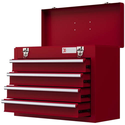 Toolbox with 4 Drawers and Storage Compartment, Red 1