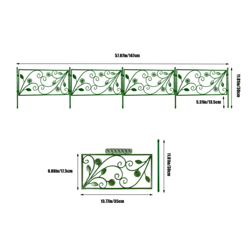 Green Plastic Garden Edging Fence 4-Pack 13.77 Inch 2