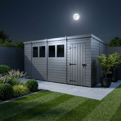15x8 Pent Composite Shed Tanalised (Single Door, With Windows) 2