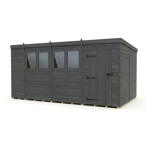 15x8 Pent Composite Shed Tanalised (Single Door, With Windows) 1