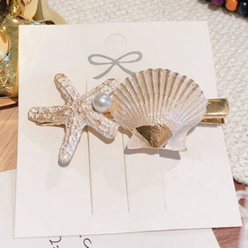 Starfish Shell Hair Clip White Snap Barrette 2
