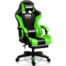 Boulevard Black & Green Ergonomic Faux Leather Gaming Office Chair with Footrest